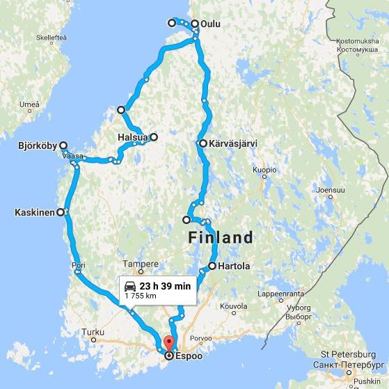 Kesän roadtripin reitti