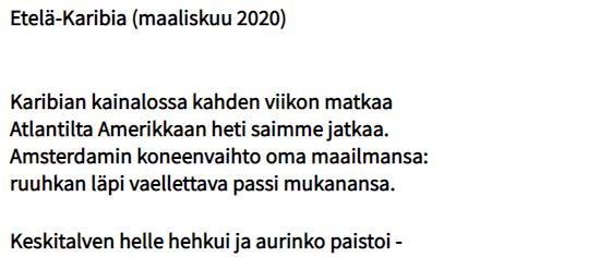 Karin runo Surinamen matkalta