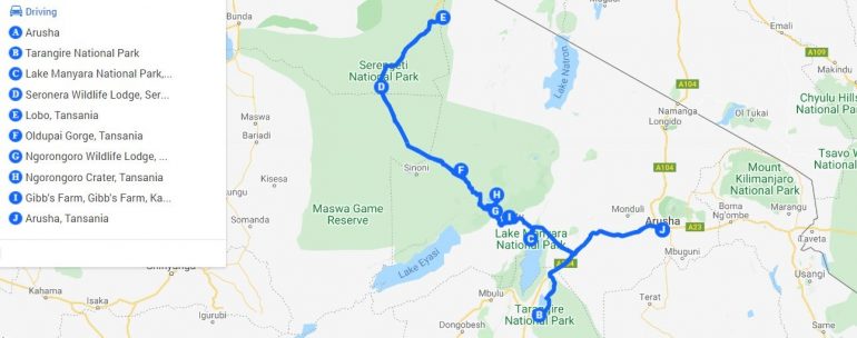 Tansania map Serengeti