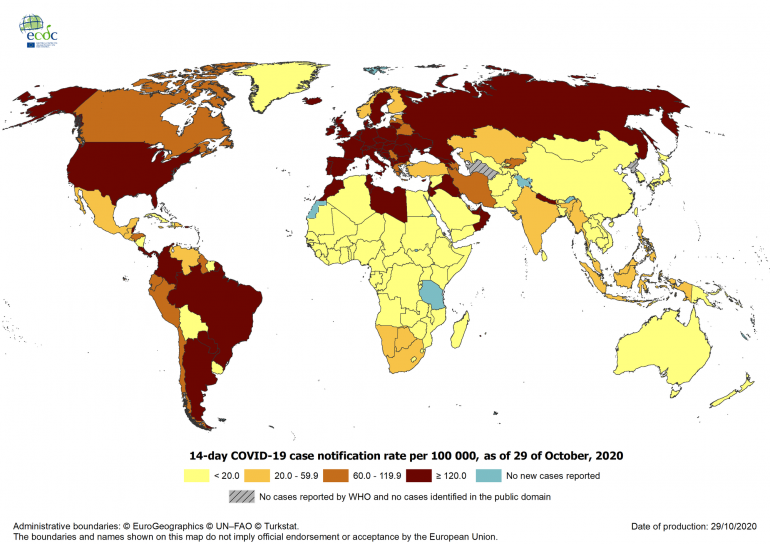 COVID-19-geographical-distribution-world-cumulative-number-14-day-2020-10-29 Matkalle koronamaailmassa