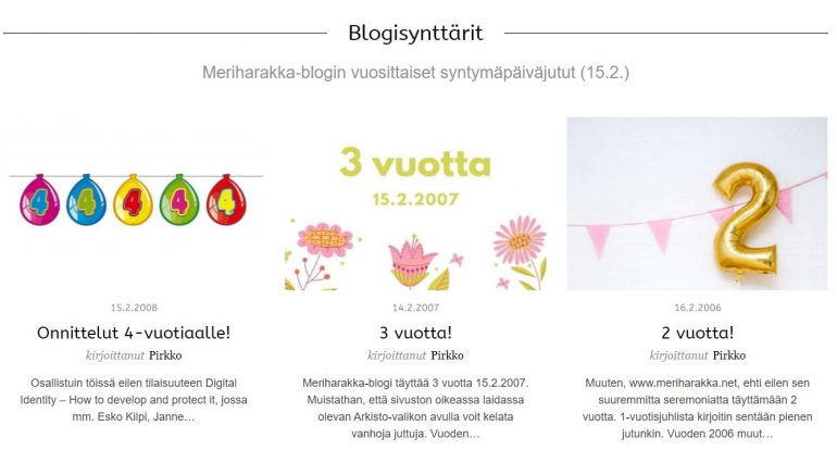 blogisynttärit -jutut vanhat blogijutut